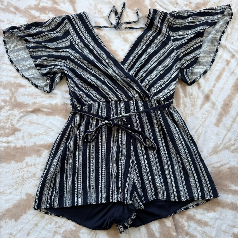 Trixxi Navy and White Striped Romper